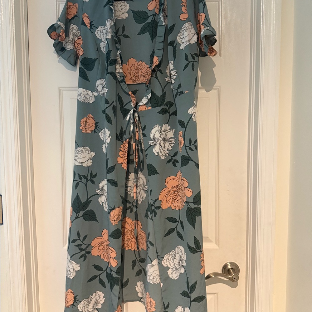 Floral Wrap Dress with Ruffle Sleeves